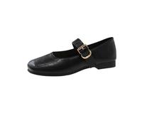 Fashion Flat Ballet Shoes Women Shallow Ballet Square Head Soft Mary Janes Shoes(Black,6UK)