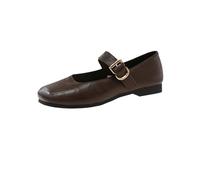 Fashion Flat Ballet Shoes Women Shallow Ballet Square Head Soft Mary Janes Shoes(Brown,4 UK)