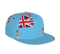 Fashion Flat Brim Baseball Cap, Neutral Hip-Hop Style, Suitable for Daily Outing Outdoor Sports. Fiji Flag Pattern. Black, Black, One size