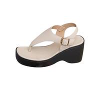 Fashion Flip Flops for Women Women's Clip Foot Flip Flops Thick Bottom Sandal Slippers Female New Summer Soft Bottom Roman Sports Beach Sandals for Indoor & Outdoor Holiday Summer Vocation (Beige, 5)