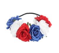 Fashion Flower Garland Headband, Red Blue White Headdress British Hairband, Party Costume Dress Up Hair Accessories For Queen Platinums Jubilee Decorations 2025 (6 Large Flowers, 20cm)