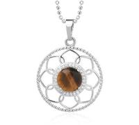 Fashion Flower Necklace for Women Men|Natural Crystal Donut Charm Round Gemstone Bead Chork Meditation Energy Amulet Jewelry Gifts for Girls Tiger Eye