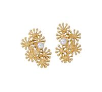 Fashion Flower Pearl Stud Earrings Dainty 14k Gold Plated Hypoallergenic Floral Earrings Trendy Wedding Birthday Party Studs Earrings for Women, L, Metal, No Gemstone