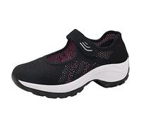Fashion Flying Woven for Women, Walking Shoes Gym Sports Running Shoes Air Cushion Shoes Casual Mesh Comfortable Working Nurse Shoes Lightweight Platform Mary Jane Sneakers Breathable Trainers Black