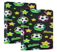 Fashion Football Neon Green Black 1-1/2 Inch Binder 3 Ringing with Clipboard 1/2 Pack Assorted Binders Hardcover