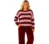 Fashion Force Women’s Striped Knit Sweater Cozy Long Sleeve Pullover with Soft Fabric, Relaxed Fit, Perfect for Casual Winter Everyday Wear (UK, Alpha, One Size, Regular, Regular, Maroon and Pink)