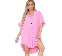 Fashion Force Womens Lightweight Pleated Frill Hem Shirt Dress Casual Loose Fit Collared Tunic with Gold Buttons Comfort, Breathable (UK, Numeric, 8, 24, Regular, Tall, Light Pink)