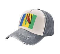 Fashion Forward Dad Hats, Retro Washed Denim Baseball Cap with St. Vincent and The Grenadines Flag Print, Contemporary Vintage Unisex for Modern Style 3 One Size