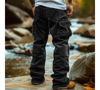 Fashion Forward Mens Cargo Pants Loose Fit and Multi pocketed Corduroy Trousers (M Black)