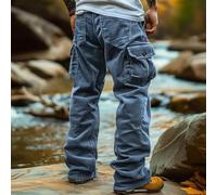 Fashion Forward Mens Cargo Pants Loose Fit and Multi pocketed Corduroy Trousers (M Blue)