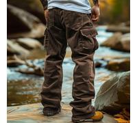 Fashion Forward Mens Cargo Pants Loose Fit and Multi pocketed Corduroy Trousers (S Coffee)