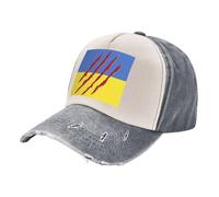 Fashion Forward Trucker Hat Vintage Washed Denim Cap with Ukraine Flag Pattern, Color Block Design Style Conscious 3 One Size
