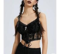 Fashion Forward Womens V Neck Vest with Pleated Mesh Splicing for Spring Looks (Black)