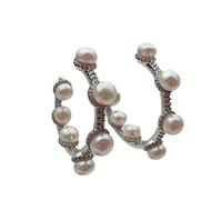 Fashion Freshwater Cultured 6-7mm White Pearl Pave Pave Circle Hoop Earrings Jewelry