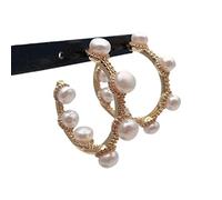Fashion Freshwater White Pearl Earrings 35mm Crystal Pave Circle Earrings Jewelry