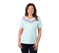Fashion Friendly Embroidered Floral T-Shirt Aqua Extra Large 16/18