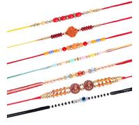 Fashion Frill Designer Lord OM Floral Multi Designs Rakhi For Brother Men Bhaiya Rakhis Combo Set of 7, One Size, Non-Precious, No Gemstone