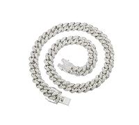 Fashion Frill Stylish MC Stan Chain for Men Boys Cubic Zirconia Miami Cuban Link Chain Necklace Gold Silver Chains for Men Boys Ice Rhinestone Hip Hop Stylish Rapper Chains Jewellery, 22, Metal, Cubic