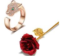 Fashion Frill Valentine Gift For Girlfriend AD Rose Gold Ring For Women Girls 24K Gold Rose Love Gifts