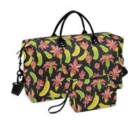 Fashion Fruit Banana Floral Black Yellow Decorative Duffel Bags Tote Bag with Adjustable Strap for Airplane Traveling Multifunctional Bolsa para