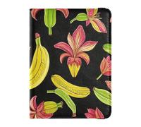 Fashion Fruit Banana Floral Black Yellow Leather Passport Holders for travel Travel Documents Organizer Protector Passport Case for women Ultra Slim, fashion fruit banana floral black yellow, One Size