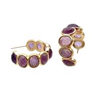 Fashion Gemstone Stud Earring Women Girl Friend Gift Purple Amethyst Hoop Earrings