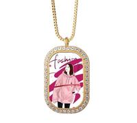 Fashion Girl Figure Art Design Illustration Necklace Pendant Diamond Crystal Golden Jewelry