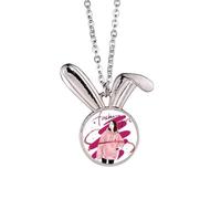 Fashion Girl Figure Art Design Illustration Rabbit Necklace Pendant Bunny Animal Jewelry Gift
