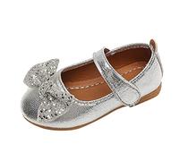 Fashion Girls Casual Shoes Flat Light Plain Sequins Bow Cute Shiny Dress Shoes, silver, 1 UK
