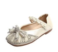 Fashion Girls Casual Shoes Shiny Pearl Rhinestone Bow Dress Shoes Dance Shoes, beige, 10.5/11 UK Child