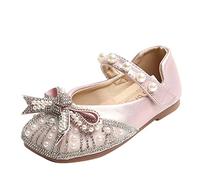 Fashion Girls Casual Shoes Shiny Pearl Rhinestone Bow Dress Shoes Dance Shoes, pink, 31.5 EU
