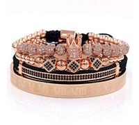 Fashion Gold Bracelet for Men - King's Crown Charm Gold Mesh Adjustable Women Bracelet Jewelry Gift Four Piece Set Four Colors to Choose From Rose Gold One Size Cubic Zirconia