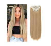 Fashion Hair Extensions 4Pcs/Set 24" Long Straight Thick Hair Piece Synthetic Clip In Extensions for Women 180g Full Head with 11 Clips Soft(Dark Blonde+Bleach Blonde)