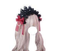 Fashion hairpin Gothic Lolita Hair Accessories Black Lace Maid Headband Headpieces for Women Girls Halloween Cosplay Costume(Wine Red)