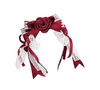 Fashion hairpin Lolita Accessories Girls Pink Bow Headband Bowknot Hair Accessories for Women Costume Party Props(Wine Red White)