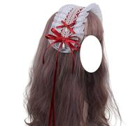 Fashion hairpin Lolita Accessories Hair Band French Maid Headband Elegant Lace Bow Hairband for Girls Women Party(Wine Red)