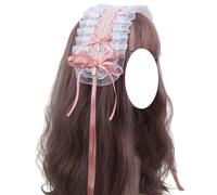 Fashion hairpin Lolita Accessories Hair Band French Maid Headband Elegant Lace Bow Hairband for Girls Women Party(Pink)