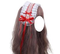 Fashion hairpin Lolita Accessories Hair Band French Maid Headband Elegant Lace Bow Hairband for Girls Women Party(Red)