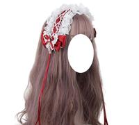 Fashion hairpin Lolita Fashion Headpieces Elegant Ribbon Lace Headband French Maid Hairband Hair Accessories for Girls Women(Wine Red)