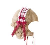 Fashion hairpin Lolita Headband Bow Lace Hairband French Maid Headband Headdress Lolita Hair Accessories for Women Girls(Wine Red)