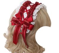 Fashion hairpin Lolita Lace Headband French Maid Headband Bow Hairband Headdress Lolita Hair Accessories for Women Girls(Wine Red)