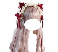 Fashion hairpin Women's Lolita Headband Embroidered Lace Maid Hairband Cat Ears Hair Accessories for Cosplay Costume Props (Wine Red)
