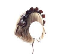 Fashion hairpin Women's Satin Headband Japanese Lolita Headband Maid Headdress Girls Vintage Lolita Hair Accessories(Coffee)