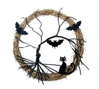 Fashion Halloween LED Light Skeleton Wreath Artificial Leaves Hanger Ornaments Garland Front Door Holiday Props Indoor Halloween Witch Wreaths For Front Door Outside Decoration Party Pendant