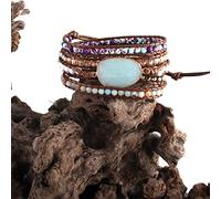 Fashion Handmade Friendship Beaded Armbander Multicolor Crystal Natural Stones Mixed 5X Woven Wrap Bracelets,Blue,90cm