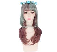 Fashion Harajuku ita Wavy Long Ombre Wig Cosplay Costume Brown Pink Blue Synthetic Hair Wigs For Women OneSize PL-116