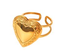 Fashion Heart Shaped Locket Ring for Women Stainless Steel Statement Love Heart Adjustable Open Ring Engagement Friendship Eternity Bands That Holds Photo Picture Classic Engraved Memorial Jewelry