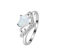 Fashion Heart Shaped Ring New Jewelry Heart Colorful Gem Lady Jewelry Love Ring Chain Connected Rings (Silver, 7)