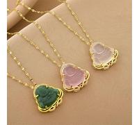 Fashion hip-hop micro-inlaid Maitreya Buddha trend imitation chalcedony pendant titanium steel necklace female clavicle chain jewelry
