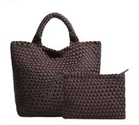 Fashion Hobo Bag Handmade Woven Casual Female Handbag Large Capacity Neoprene Tote Bag Patchwork Women Shoulder Bags, Coffee